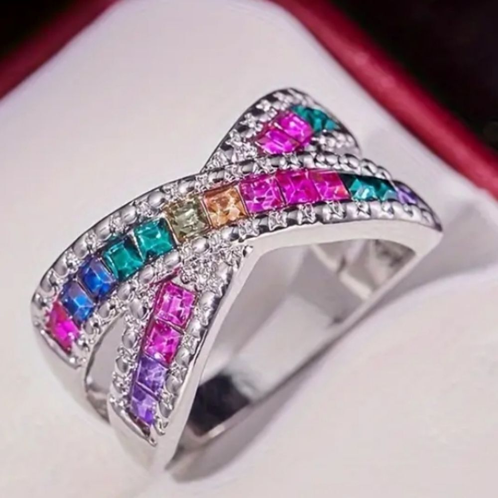 Ladies Elegant Rainbow Lab Created  Diamonds Ring sz 8